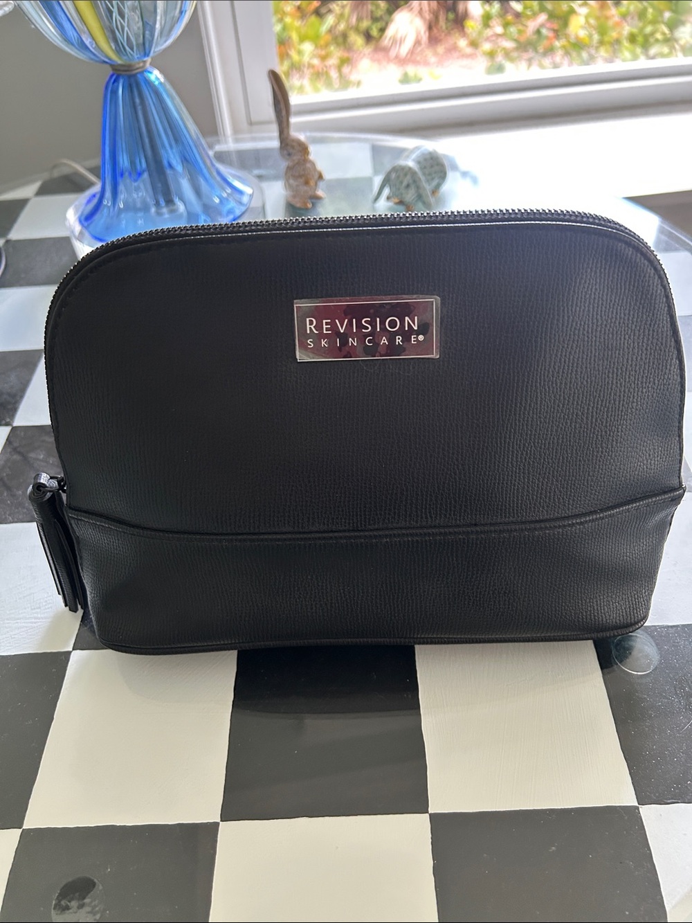 NEW Revision Skincare Cosmetic Makeup Toiletry Travel Bag Faux Leather Black